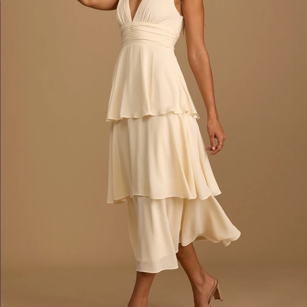 Lulu's Cream Tiered Midi Dress - Picture 3 of 7